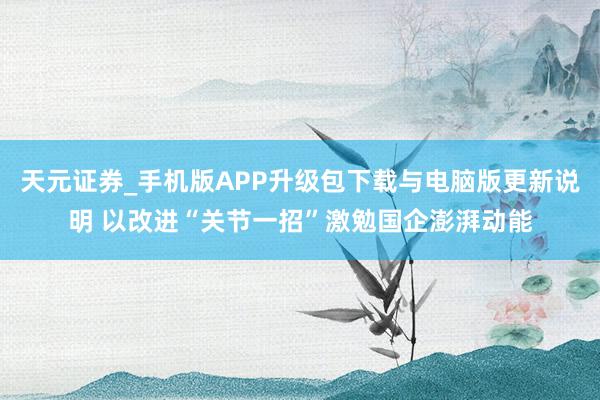 天元证券_手机版APP升级包下载与电脑版更新说明 以改进“关节一招”激勉国企澎湃动能