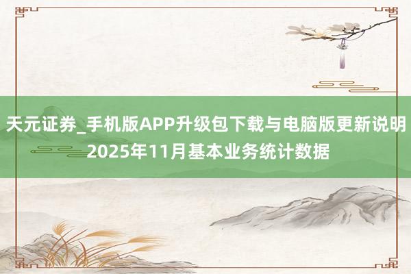 天元证券_手机版APP升级包下载与电脑版更新说明 2025年11月基本业务统计数据