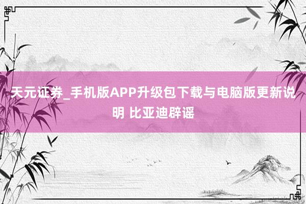 天元证券_手机版APP升级包下载与电脑版更新说明 比亚迪辟谣